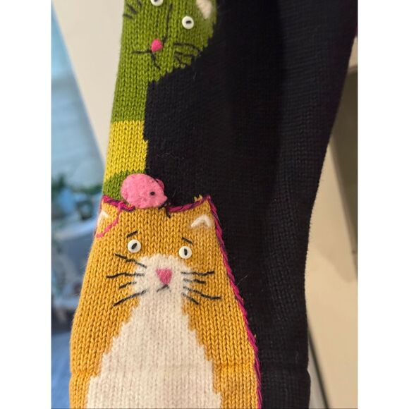 Vintage Susan Bristol Knit Cat Pattern Button Front Cardigan Black Multi XL - Picture 8 of 11